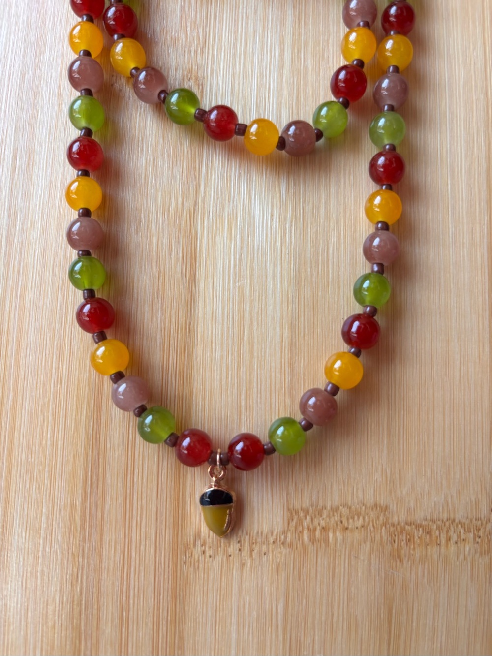Multicolor Beaded Necklace with Acorn Charm